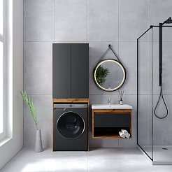 Viant Тумба с раковиной Бостон 70 1 ящик подвесная графит/дуб вотан – фотография-10